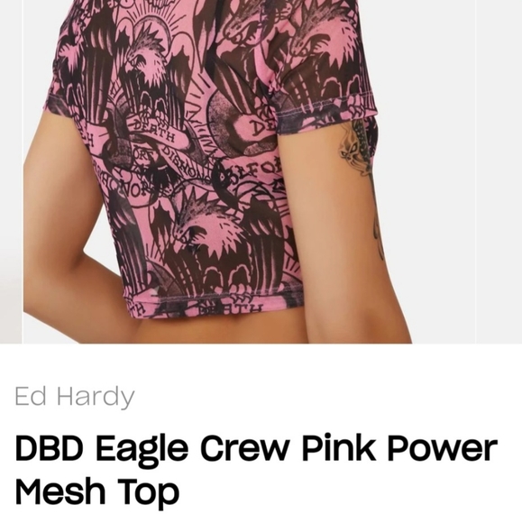 Ed Hardy DBD Eagle Crew Pink Power Mesh Top. - Picture 6 of 15
